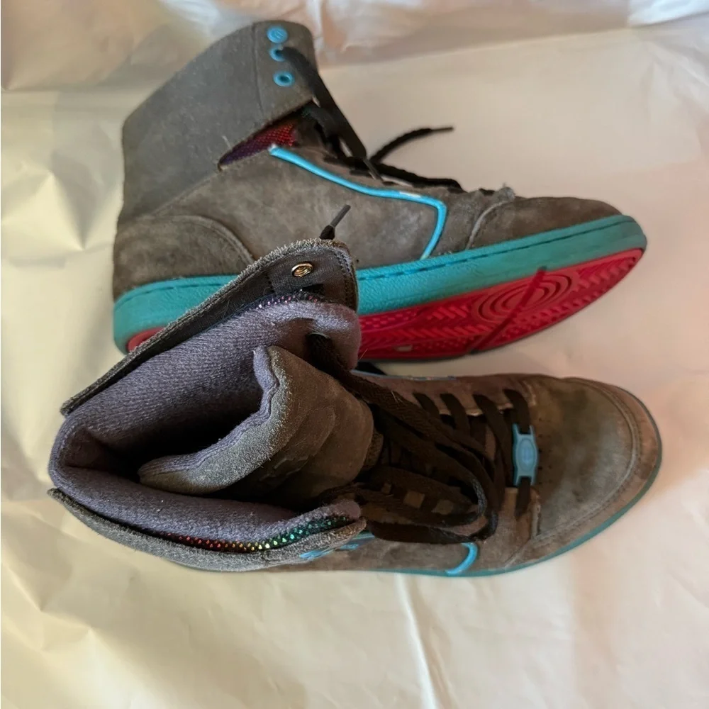 ETNIES Woozy Gray Leather Blue Hi Top Sneakers Size 8.5